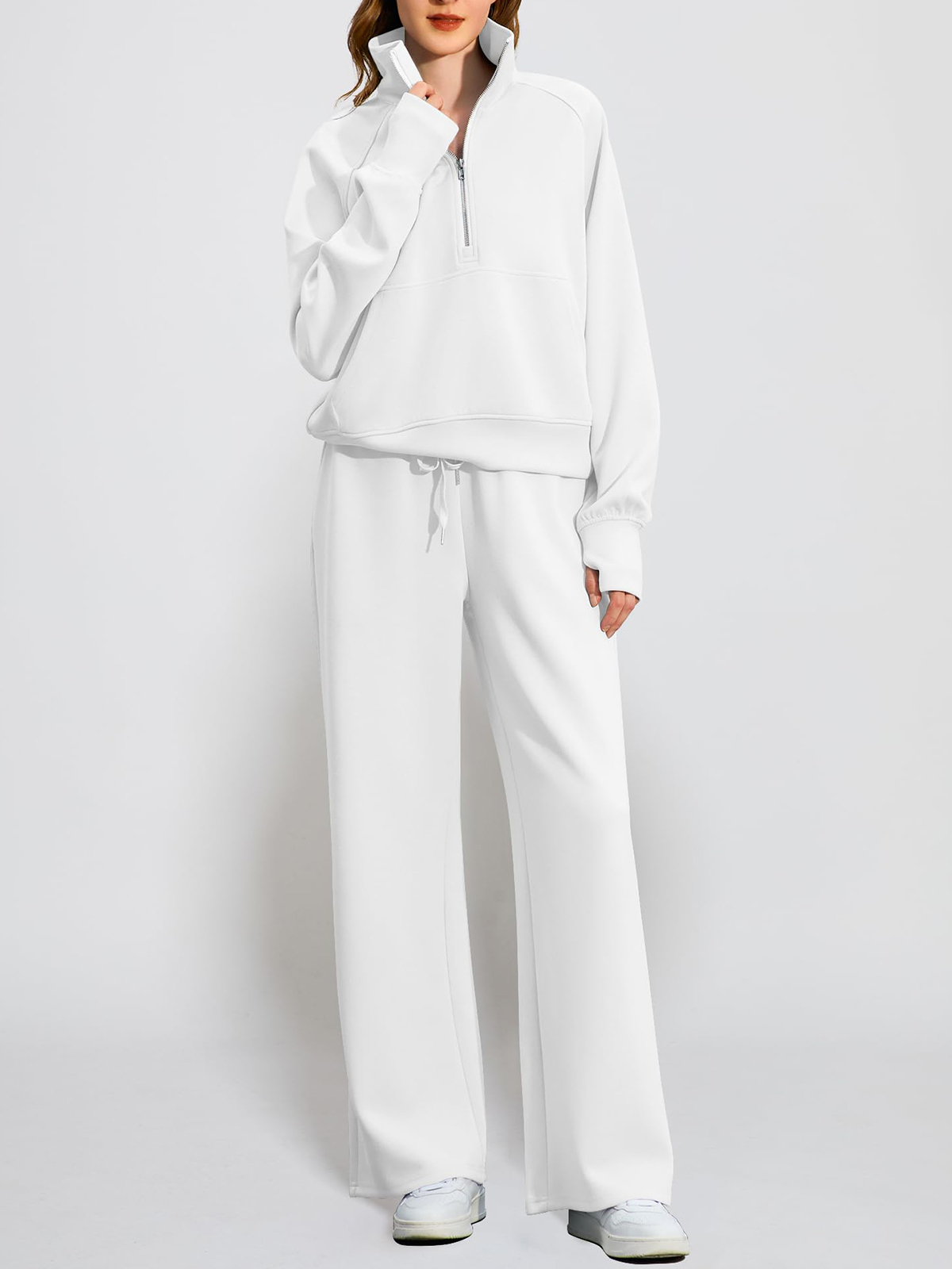 🔥Women's pure cotton loose-fitting half-zip two-piece sportswear set（Free delivery）