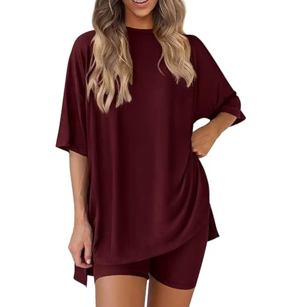 PRETTYGARDEN Women 2 Piece Lounge Set Summer Casual Oversized Shirts Biker Shorts Matching Airport Travel Outfit Clothes