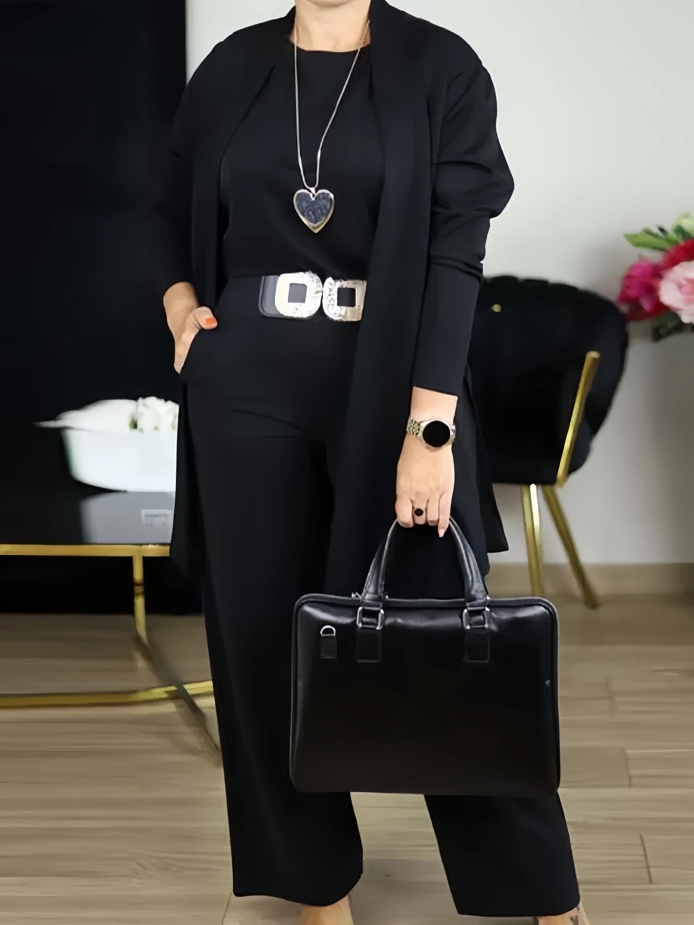 ⏰ LAST DAY 💥 Elegant 3-piece set including long cardigan, top and pants💞