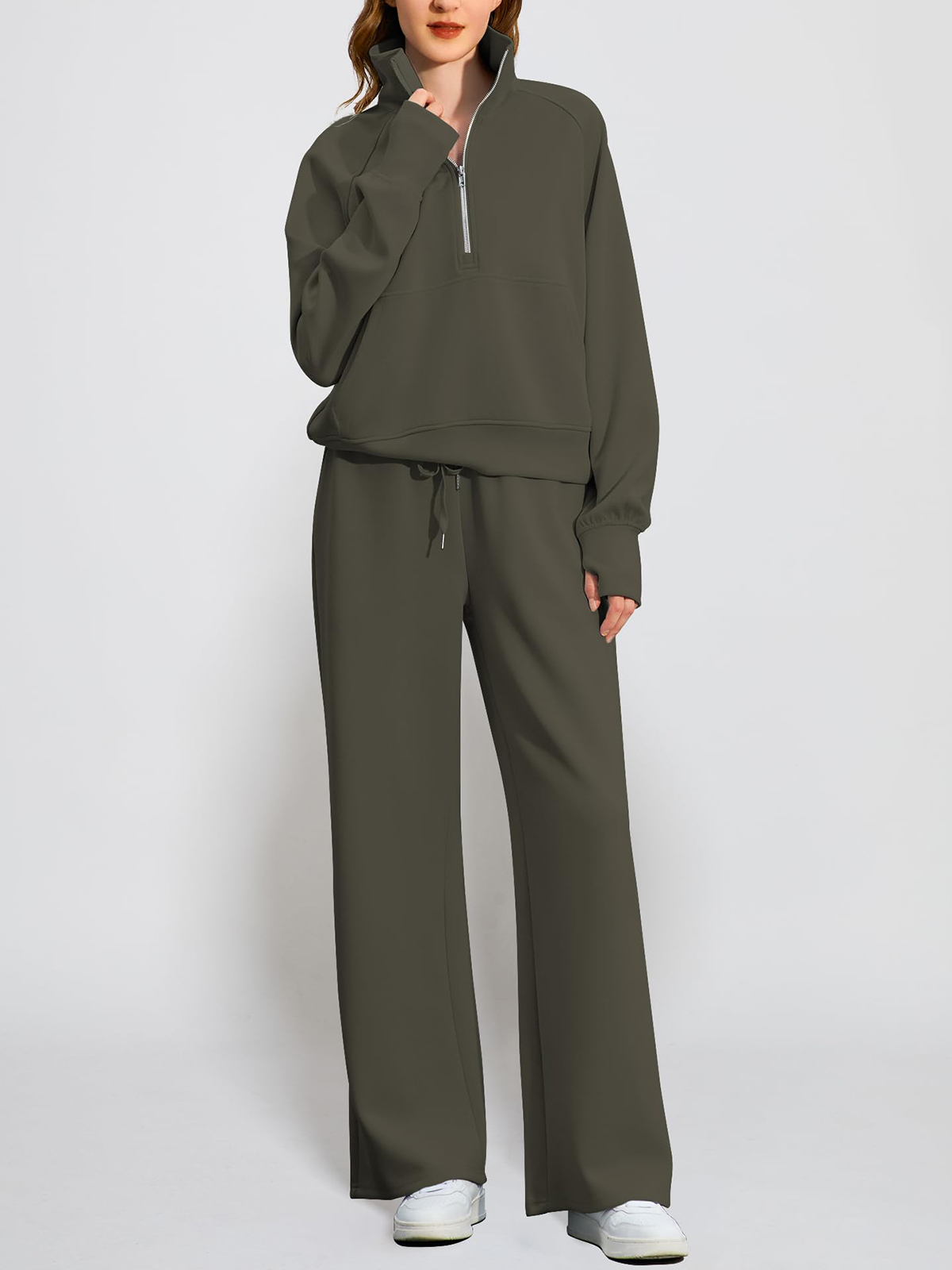 🔥Women's pure cotton loose-fitting half-zip two-piece sportswear set（Free delivery）