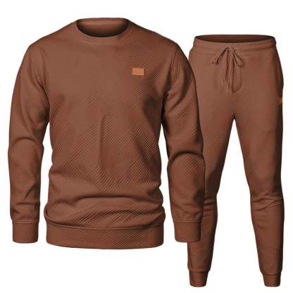 🎁LAST DAY 49% OFF🎁Men's  2 Piece Sweatsuits Outfits Casual Crewneck Jacquard Sweatshirt Joggers Sweatpants Set