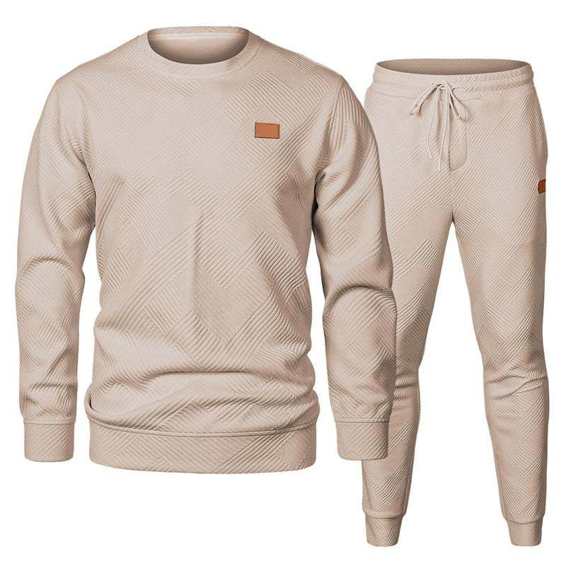 🎁LAST DAY 49% OFF🎁Men's  2 Piece Sweatsuits Outfits Casual Crewneck Jacquard Sweatshirt Joggers Sweatpants Set