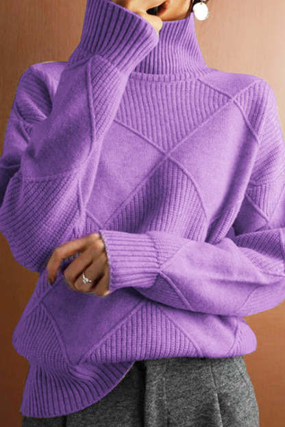 Women's Solid Color Casual Turtleneck Loose Warm Knitted Sweater