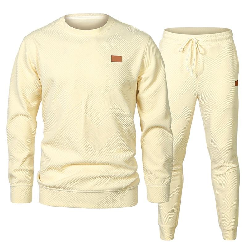 🎁LAST DAY 49% OFF🎁Men's  2 Piece Sweatsuits Outfits Casual Crewneck Jacquard Sweatshirt Joggers Sweatpants Set