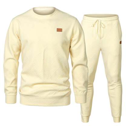🎁LAST DAY 49% OFF🎁Men's  2 Piece Sweatsuits Outfits Casual Crewneck Jacquard Sweatshirt Joggers Sweatpants Set