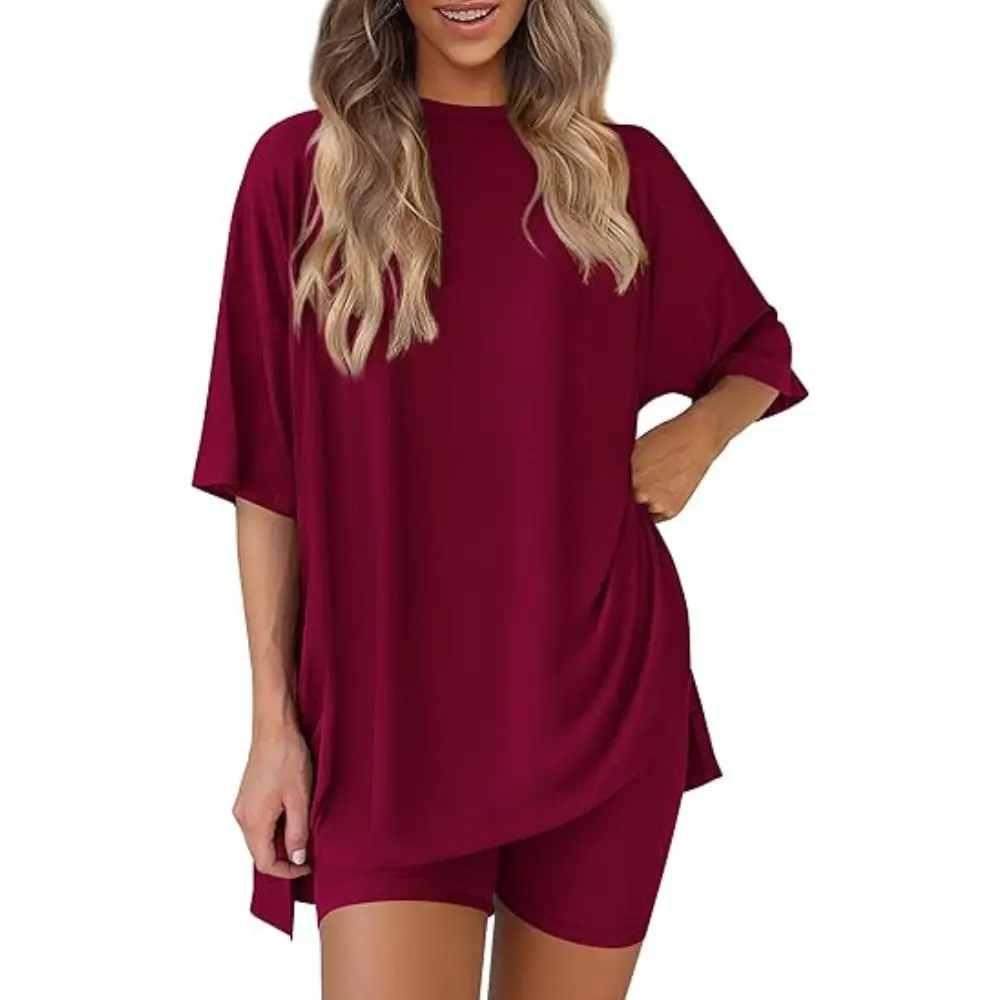 PRETTYGARDEN Women 2 Piece Lounge Set Summer Casual Oversized Shirts Biker Shorts Matching Airport Travel Outfit Clothes