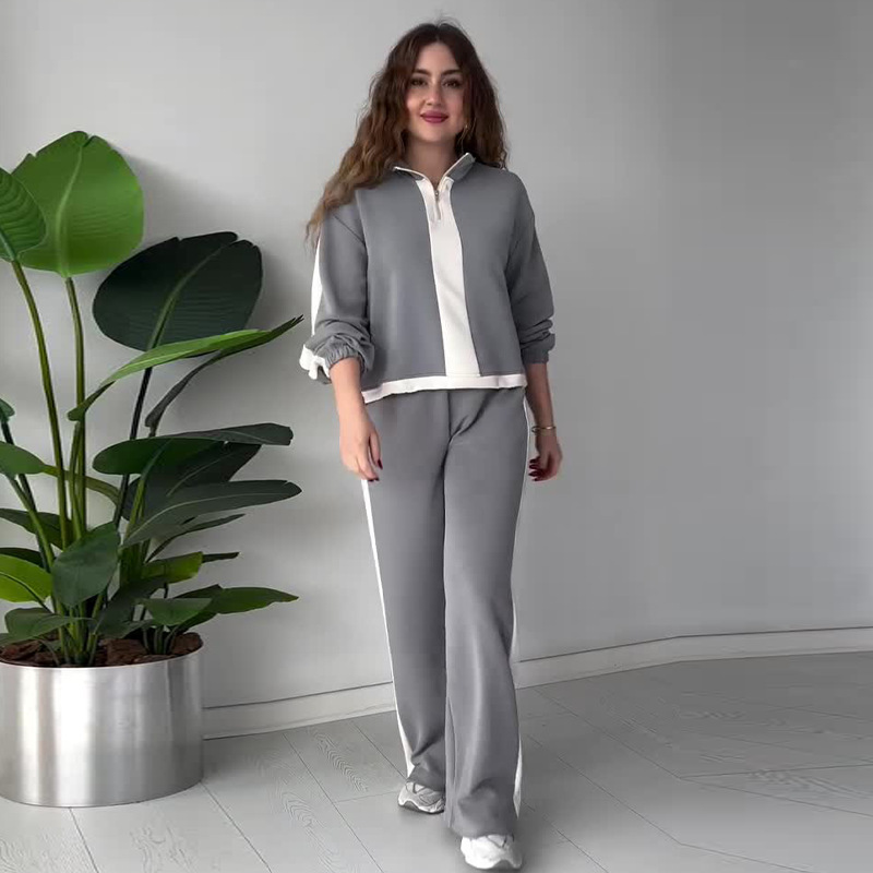 🔥Hot Sale🔥Women's Zipper Lapel Tops & Pants 2-Piece Set