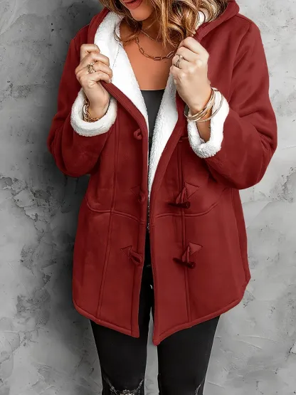 🔥Women Hooded Velvet Horn Button Coat