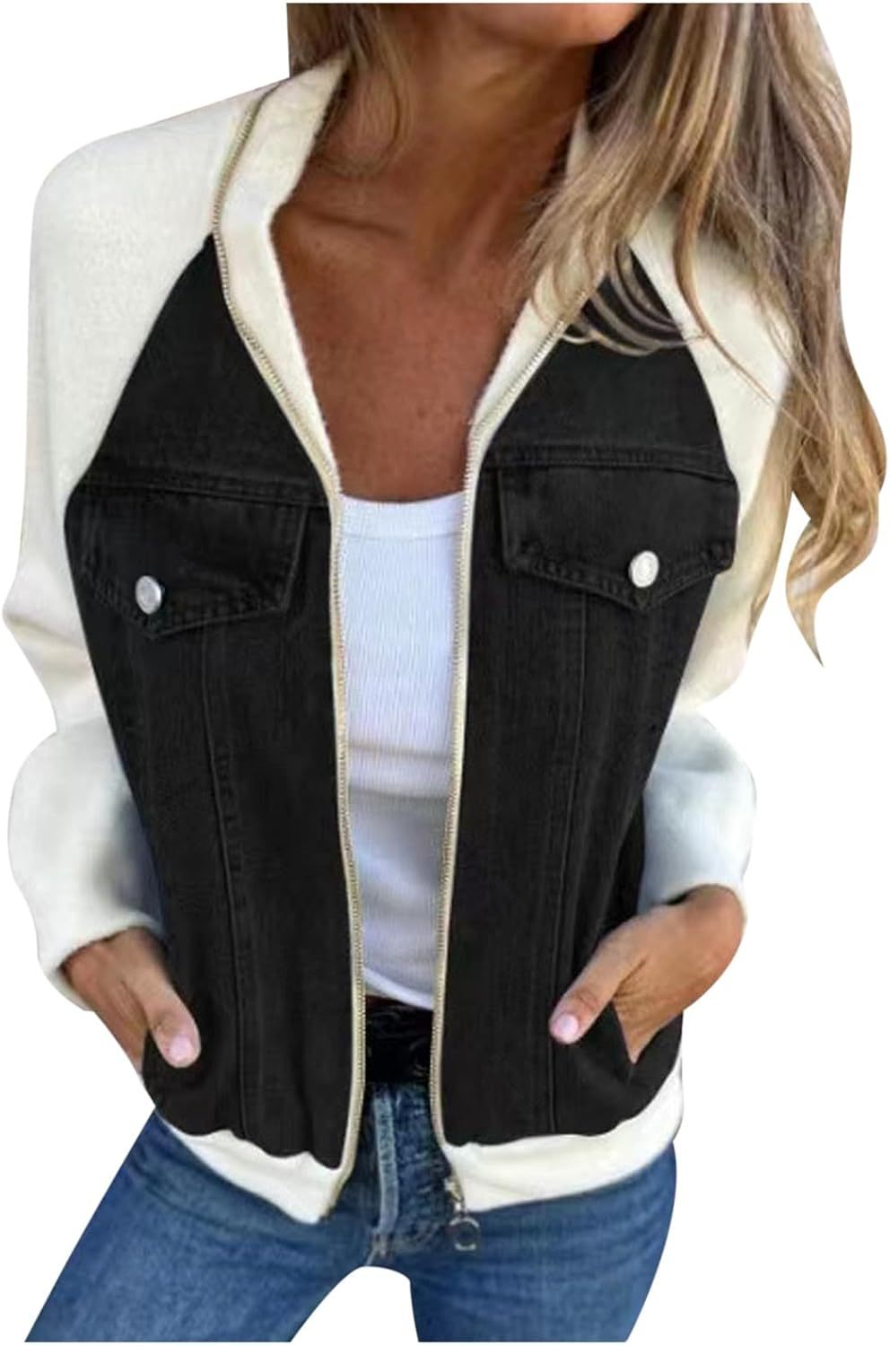 Women's Casual Mid Long Denim Jackets Soft Warm Long Sleeves Jean Tops