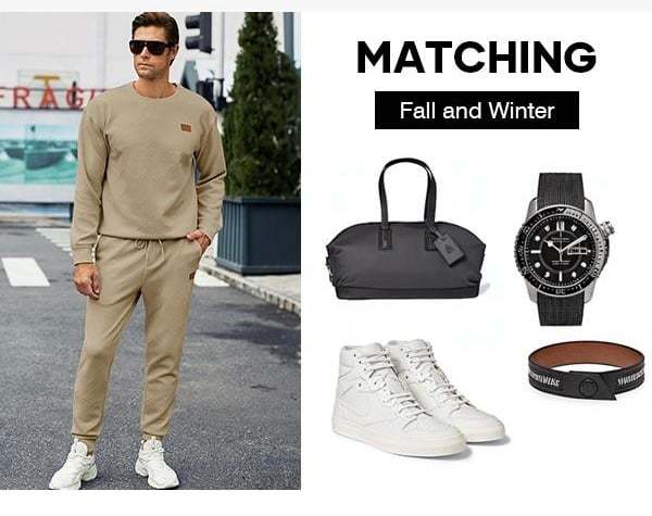 🎁LAST DAY 49% OFF🎁Men's  2 Piece Sweatsuits Outfits Casual Crewneck Jacquard Sweatshirt Joggers Sweatpants Set