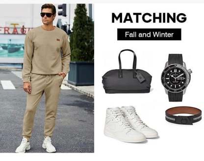 🎁LAST DAY 49% OFF🎁Men's  2 Piece Sweatsuits Outfits Casual Crewneck Jacquard Sweatshirt Joggers Sweatpants Set