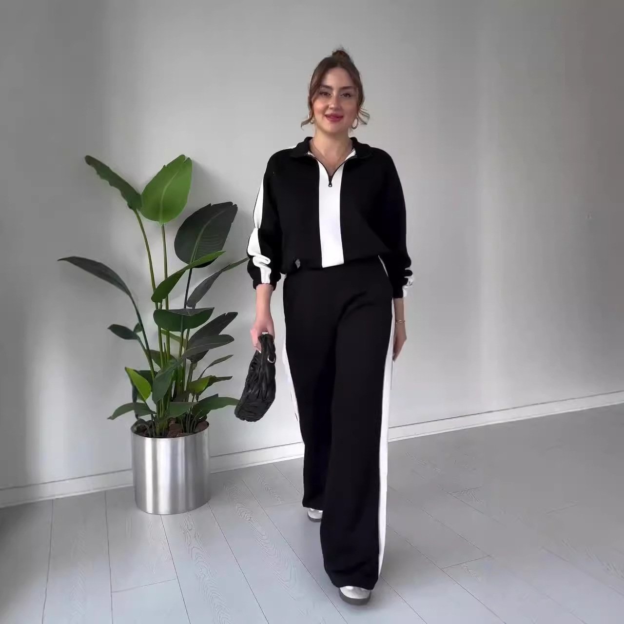 🔥Hot Sale🔥Women's Zipper Lapel Tops & Pants 2-Piece Set