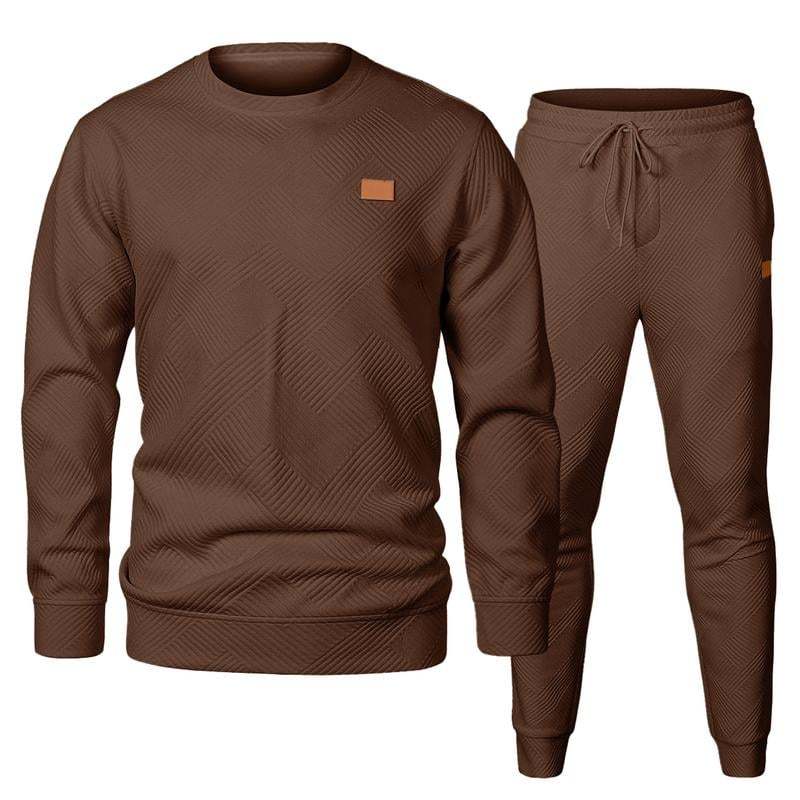 🎁LAST DAY 49% OFF🎁Men's  2 Piece Sweatsuits Outfits Casual Crewneck Jacquard Sweatshirt Joggers Sweatpants Set
