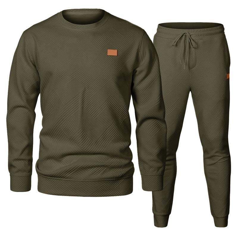 🎁LAST DAY 49% OFF🎁Men's  2 Piece Sweatsuits Outfits Casual Crewneck Jacquard Sweatshirt Joggers Sweatpants Set