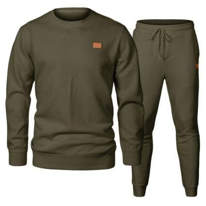 🎁LAST DAY 49% OFF🎁Men's  2 Piece Sweatsuits Outfits Casual Crewneck Jacquard Sweatshirt Joggers Sweatpants Set
