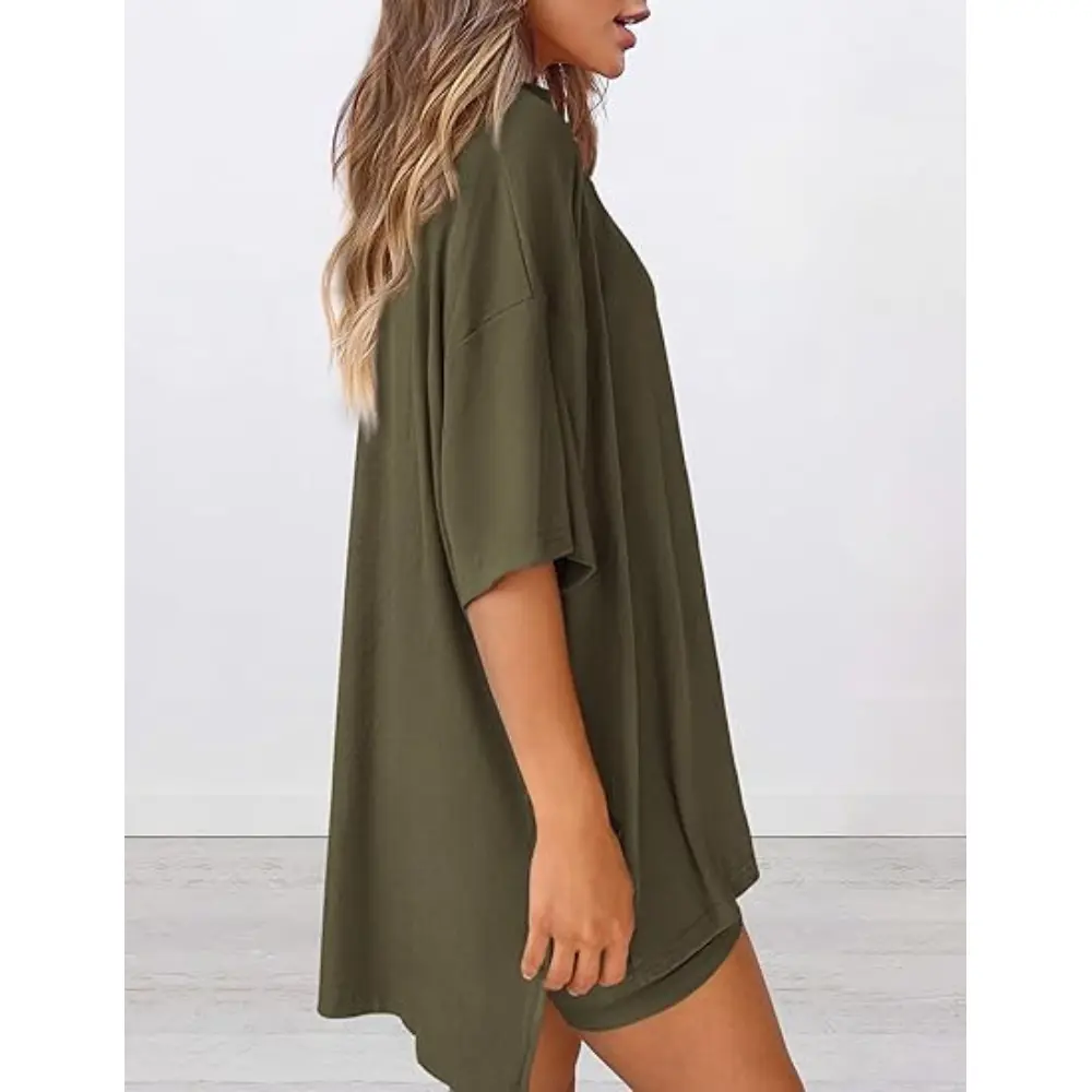 PRETTYGARDEN Women 2 Piece Lounge Set Summer Casual Oversized Shirts Biker Shorts Matching Airport Travel Outfit Clothes