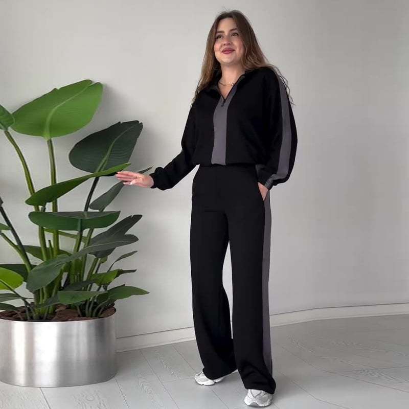 🔥Hot Sale🔥Women's Zipper Lapel Tops & Pants 2-Piece Set