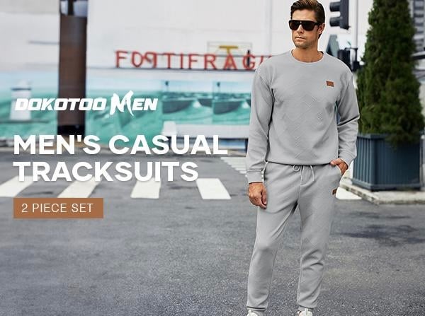 🎁LAST DAY 49% OFF🎁Men's  2 Piece Sweatsuits Outfits Casual Crewneck Jacquard Sweatshirt Joggers Sweatpants Set