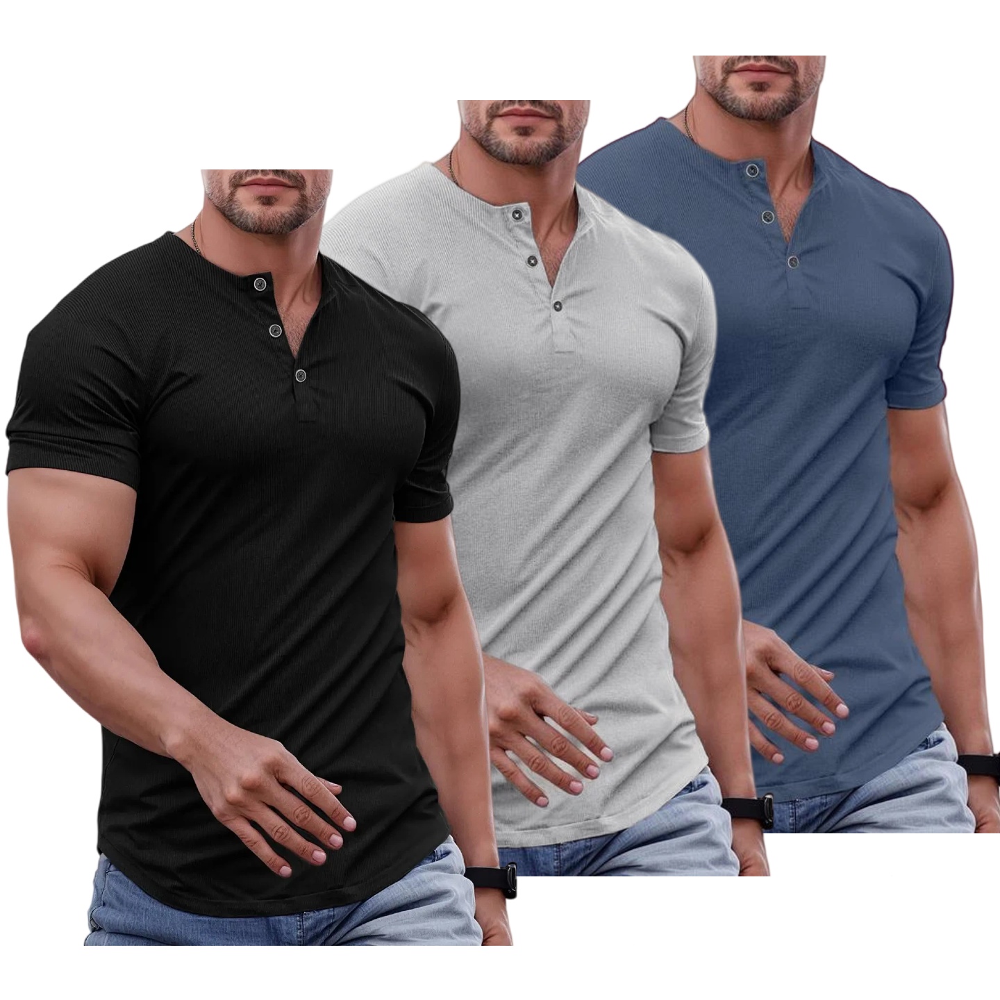 Ember Court™ Men's Slim Fit Henley Shirt - Gym & Casual Wear