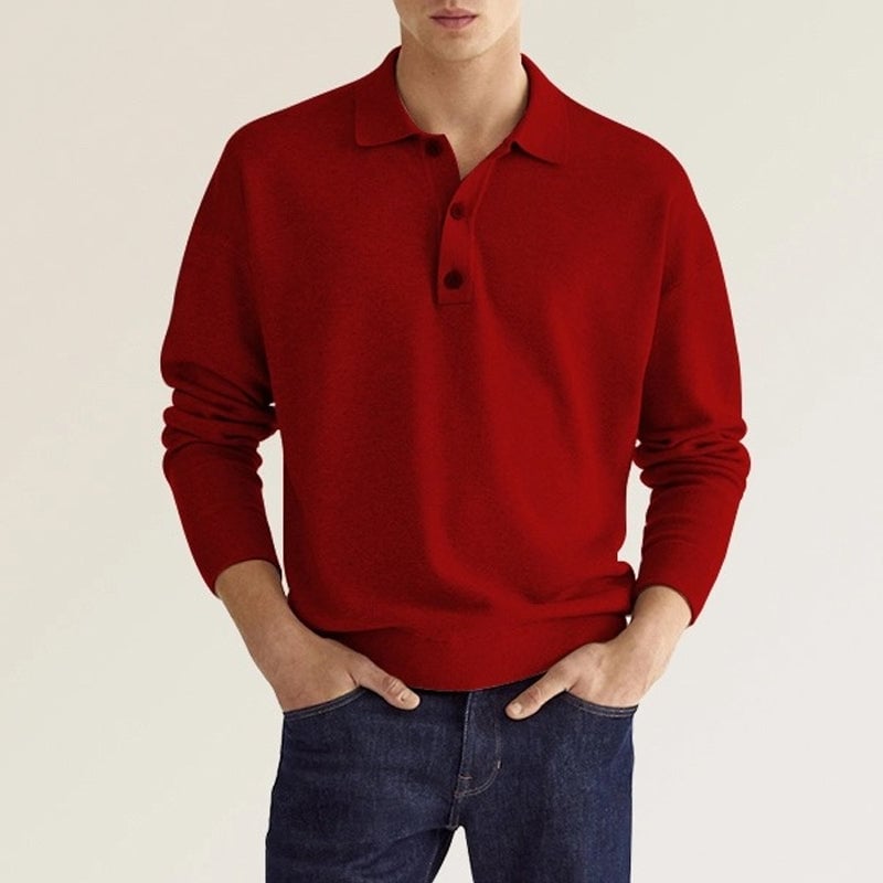🔥Men's Casual Loose Lapel Long Sleeve Polo Shirt