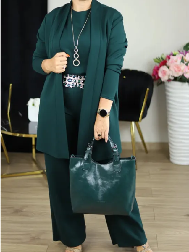 ⏰ LAST DAY 💥 Elegant 3-piece set including long cardigan, top and pants💞