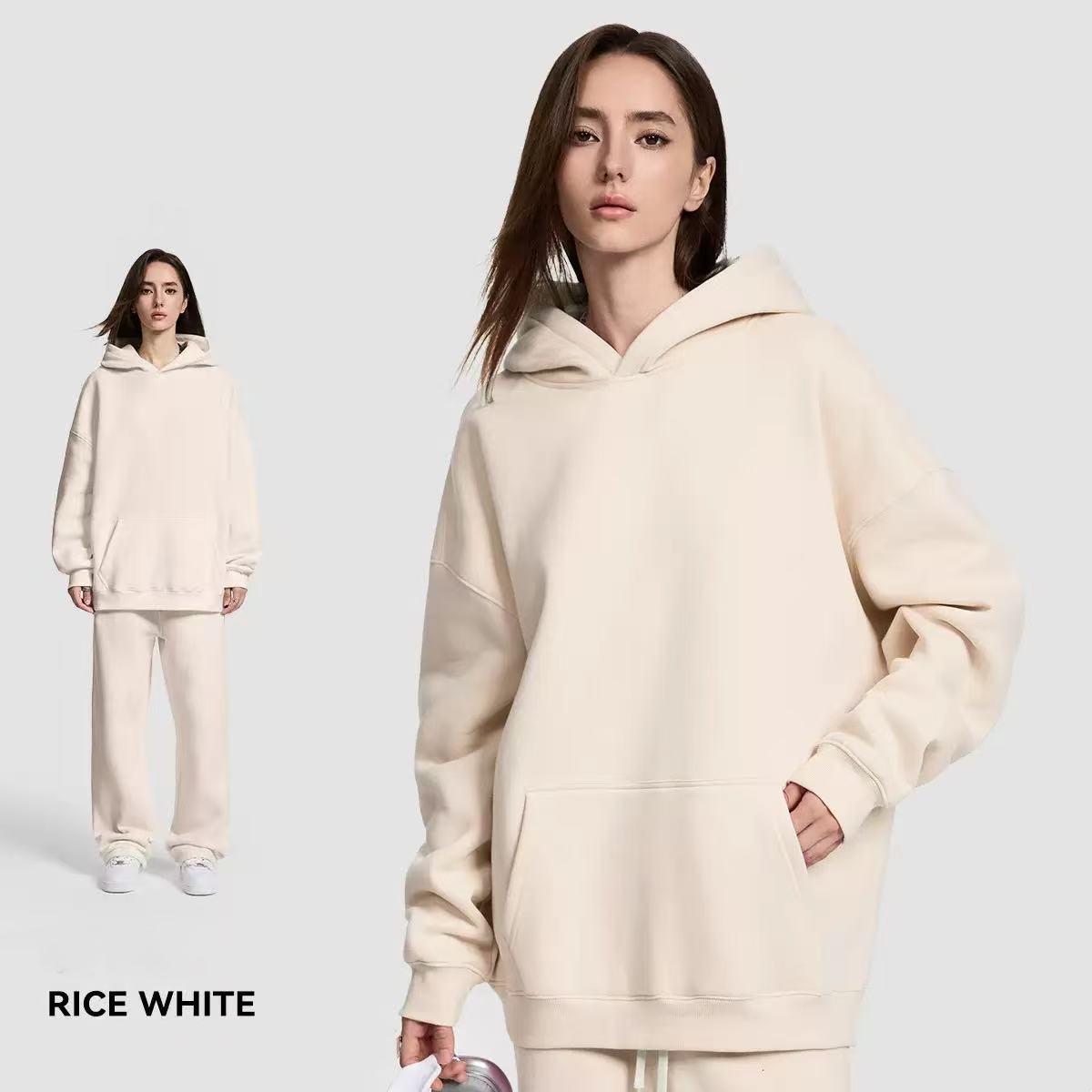 [Copy]NEW 🔥 Women's Cotton Two-Piece Oversized Drawstring Sweatshirt Wide Leg Sweatpants Casual Set