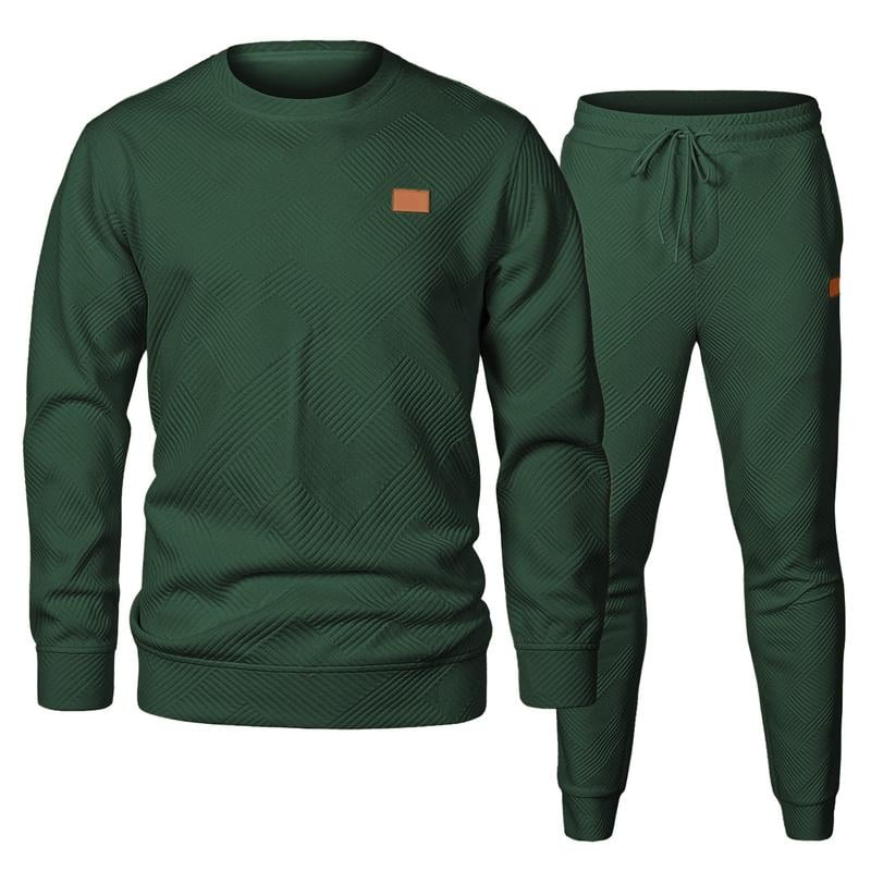 🎁LAST DAY 49% OFF🎁Men's  2 Piece Sweatsuits Outfits Casual Crewneck Jacquard Sweatshirt Joggers Sweatpants Set