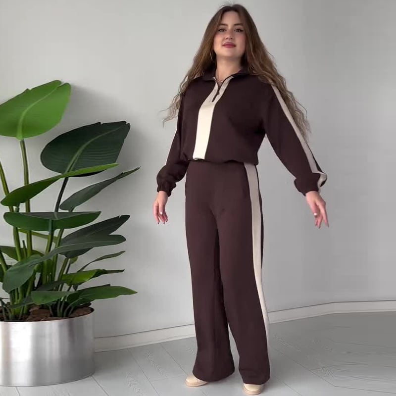 🔥Hot Sale🔥Women's Zipper Lapel Tops & Pants 2-Piece Set