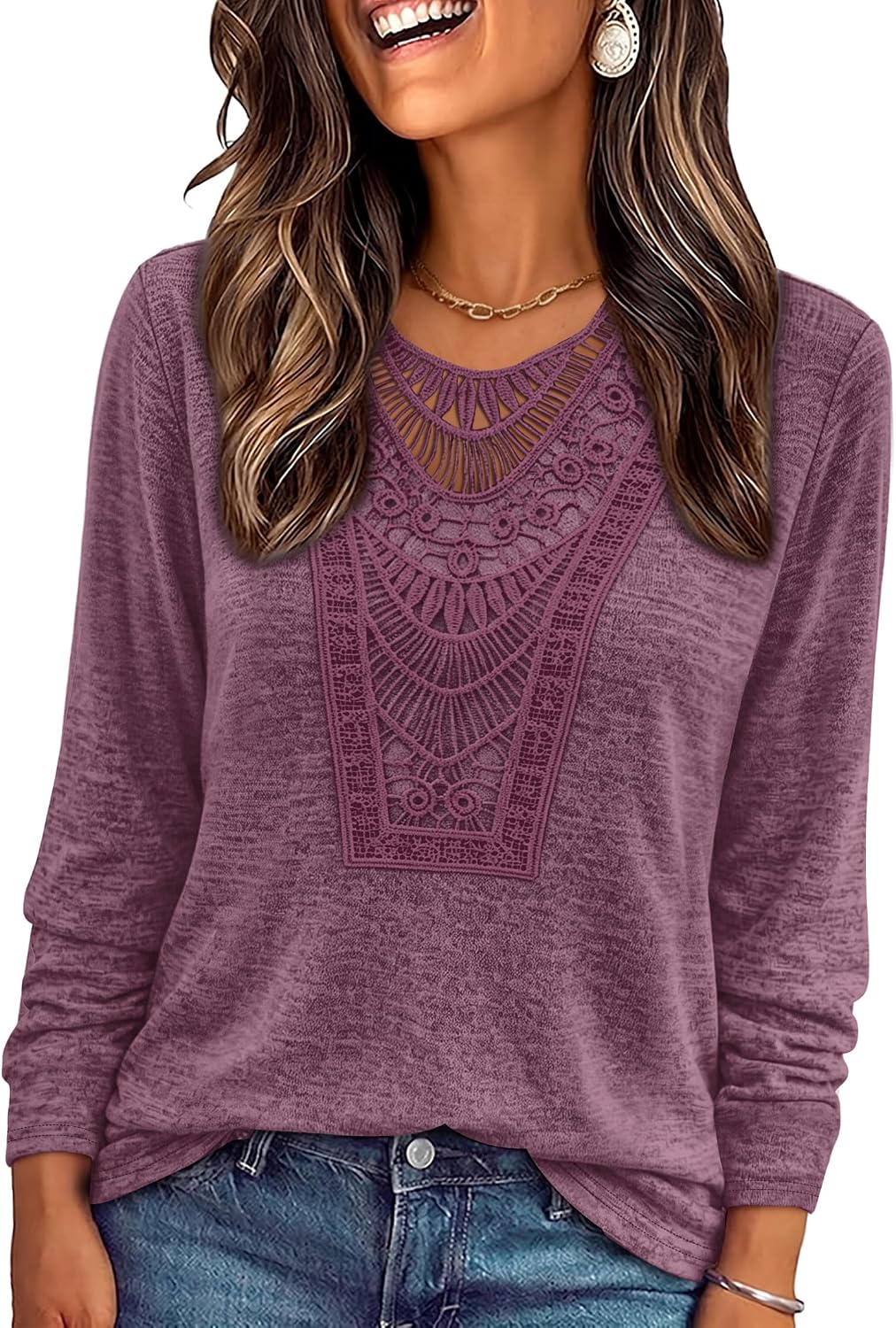 Long Sleeve Shirts for Women Boho Tops Trendy Blouses Dressy Casual