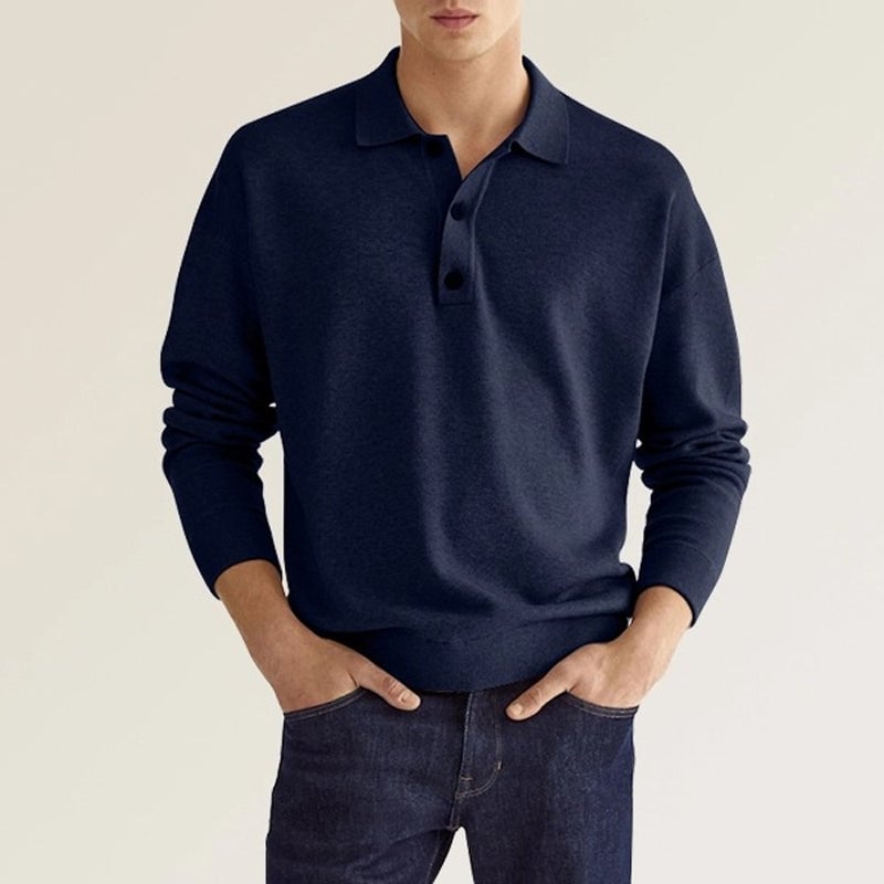 🔥Men's Casual Loose Lapel Long Sleeve Polo Shirt