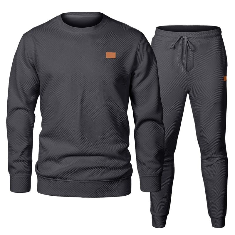 🎁LAST DAY 49% OFF🎁Men's  2 Piece Sweatsuits Outfits Casual Crewneck Jacquard Sweatshirt Joggers Sweatpants Set