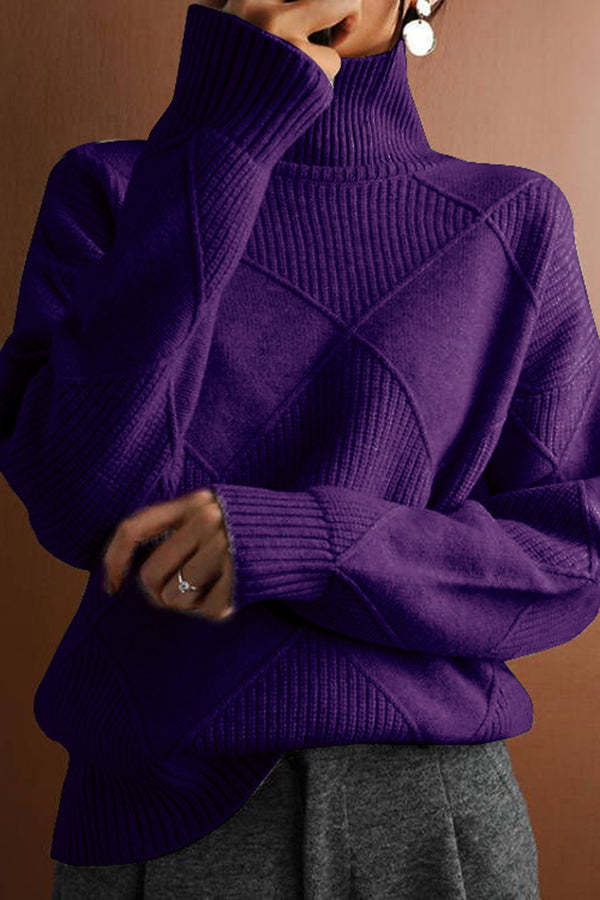 Women's Solid Color Casual Turtleneck Loose Warm Knitted Sweater