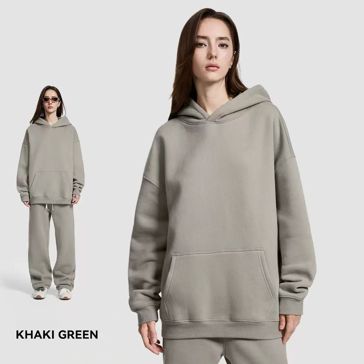 [Copy]NEW 🔥 Women's Cotton Two-Piece Oversized Drawstring Sweatshirt Wide Leg Sweatpants Casual Set