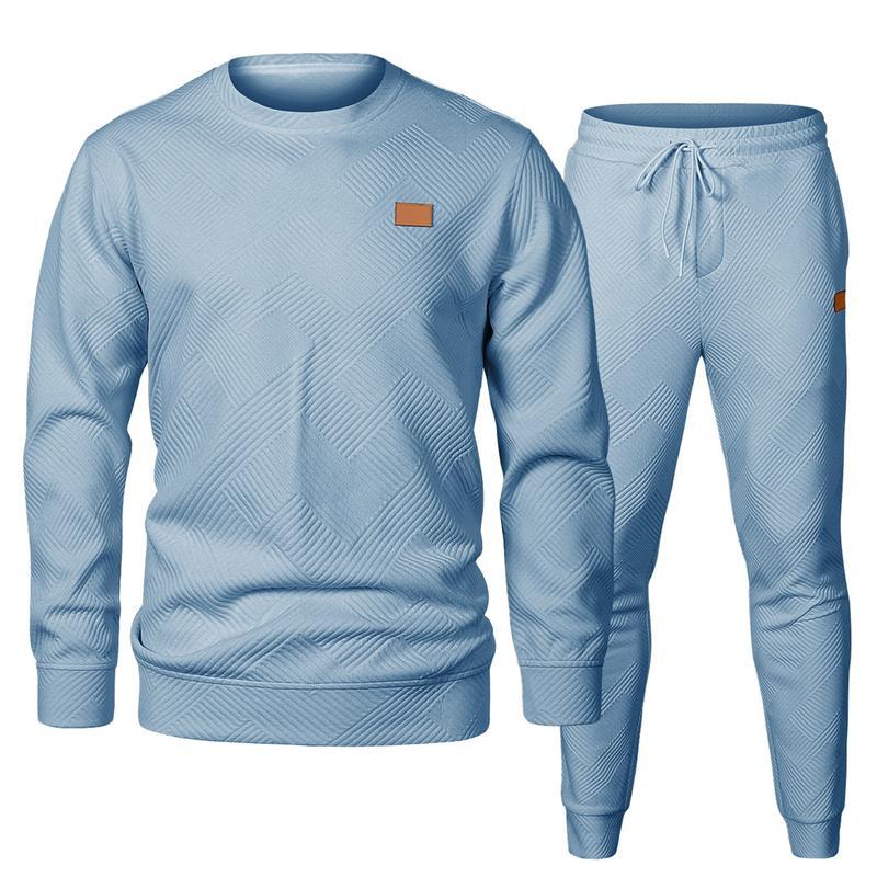 🎁LAST DAY 49% OFF🎁Men's  2 Piece Sweatsuits Outfits Casual Crewneck Jacquard Sweatshirt Joggers Sweatpants Set