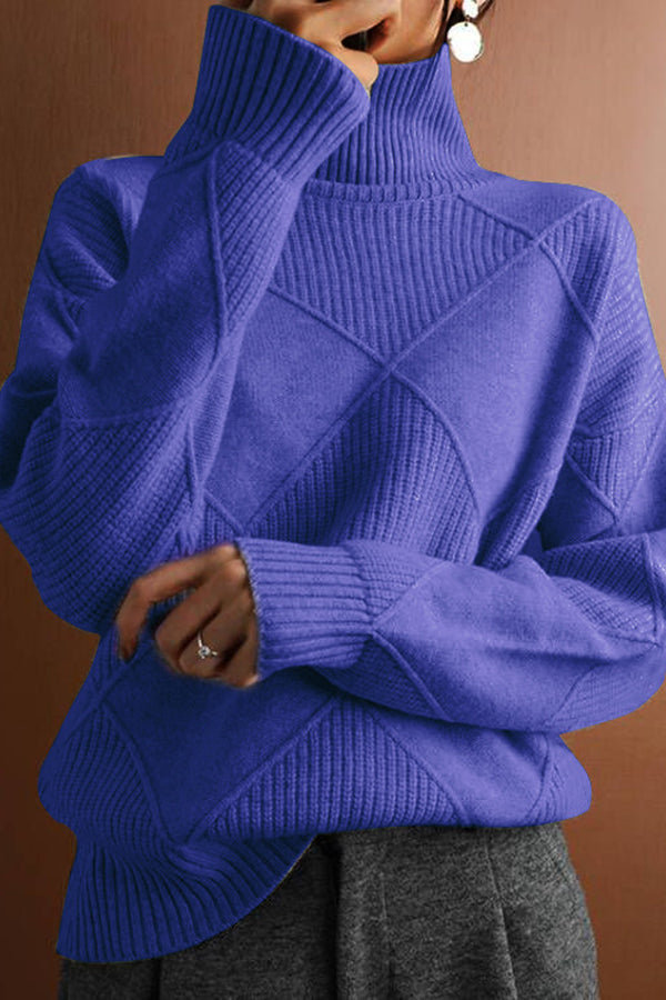 Women's Solid Color Casual Turtleneck Loose Warm Knitted Sweater