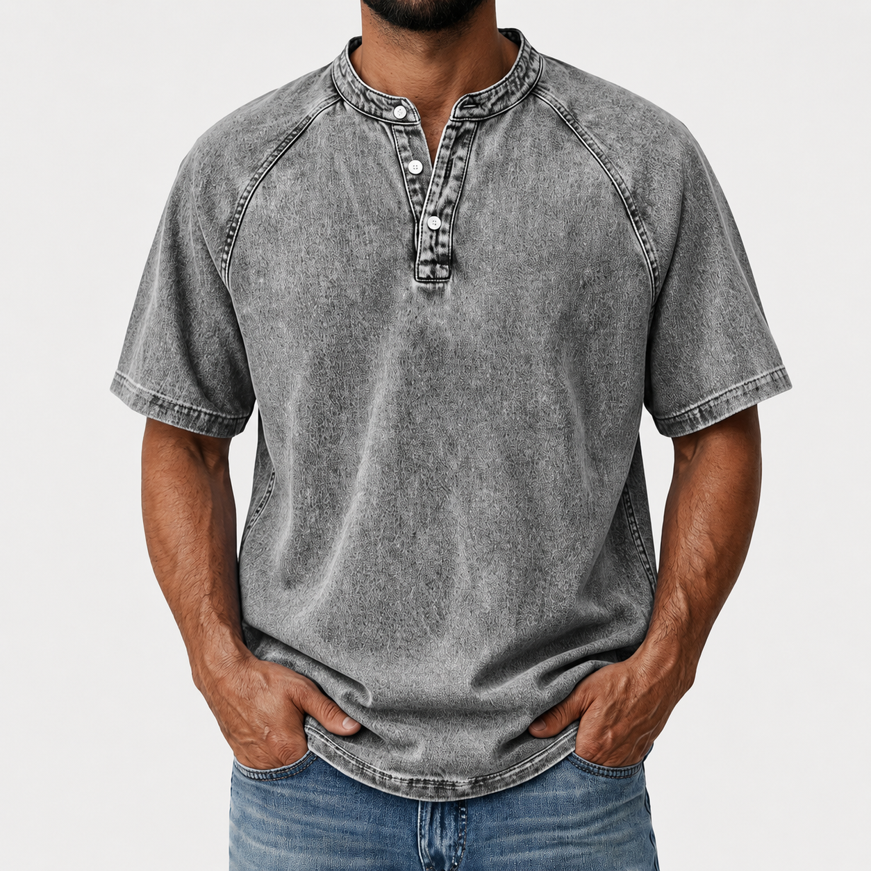 100% Cotton-Men's Retro Henley Tee