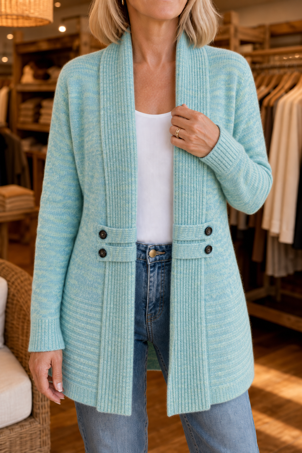Double-Breasted Belted Knit Cardigan