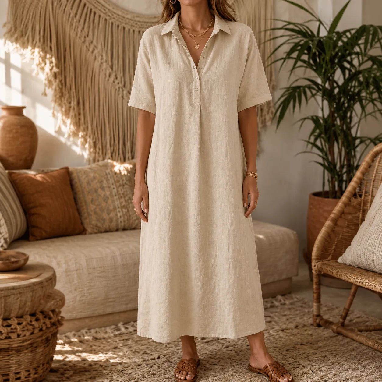 Women's Oversized Midi Shirt Dress