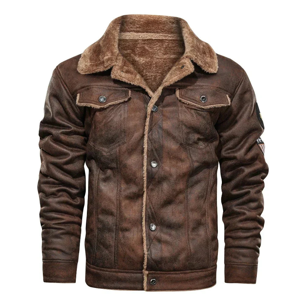 Fleece-lined leather jacket
