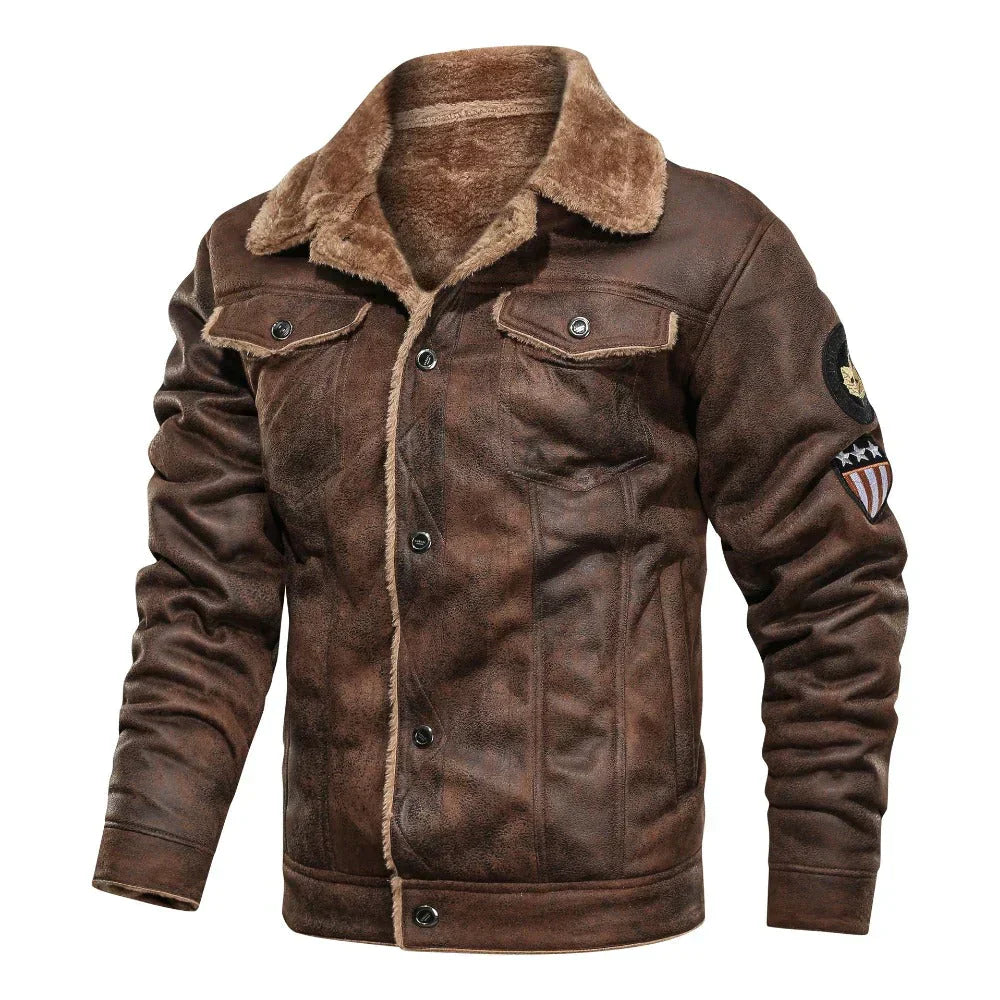 Fleece-lined leather jacket
