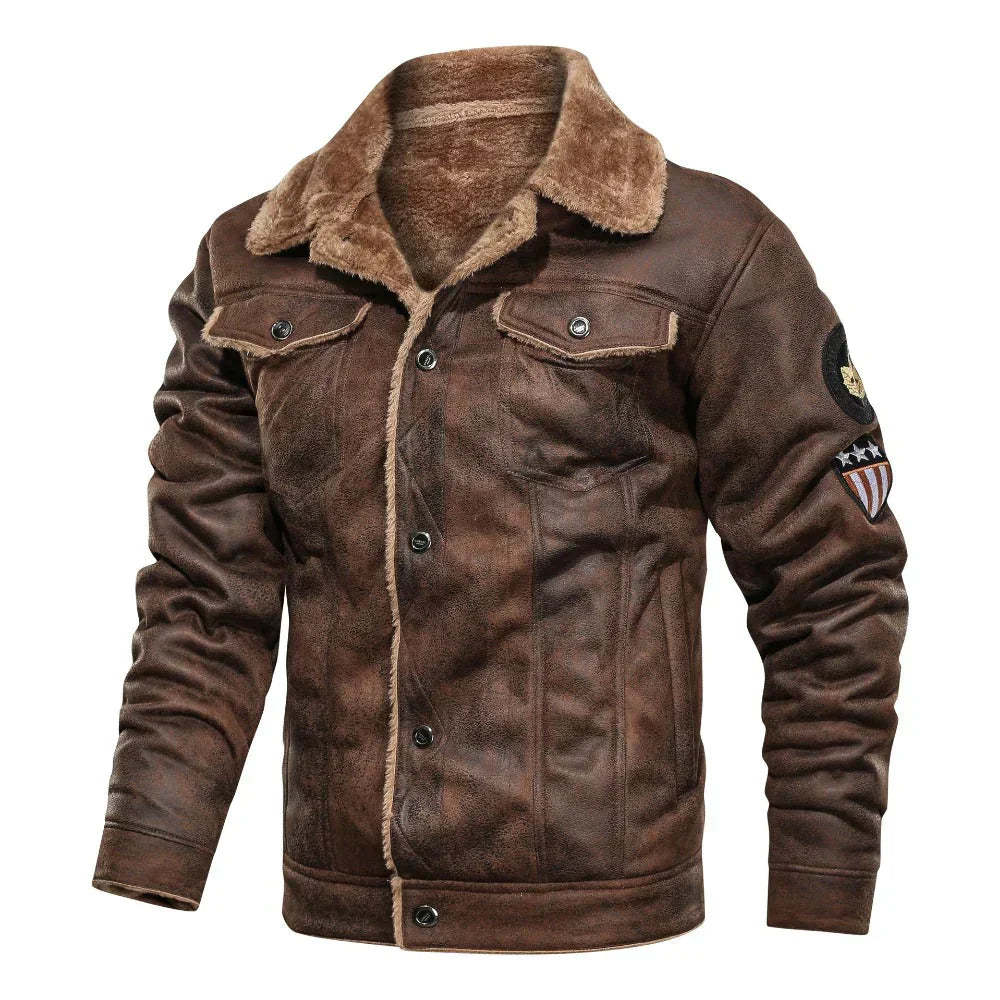 Fleece-lined leather jacket