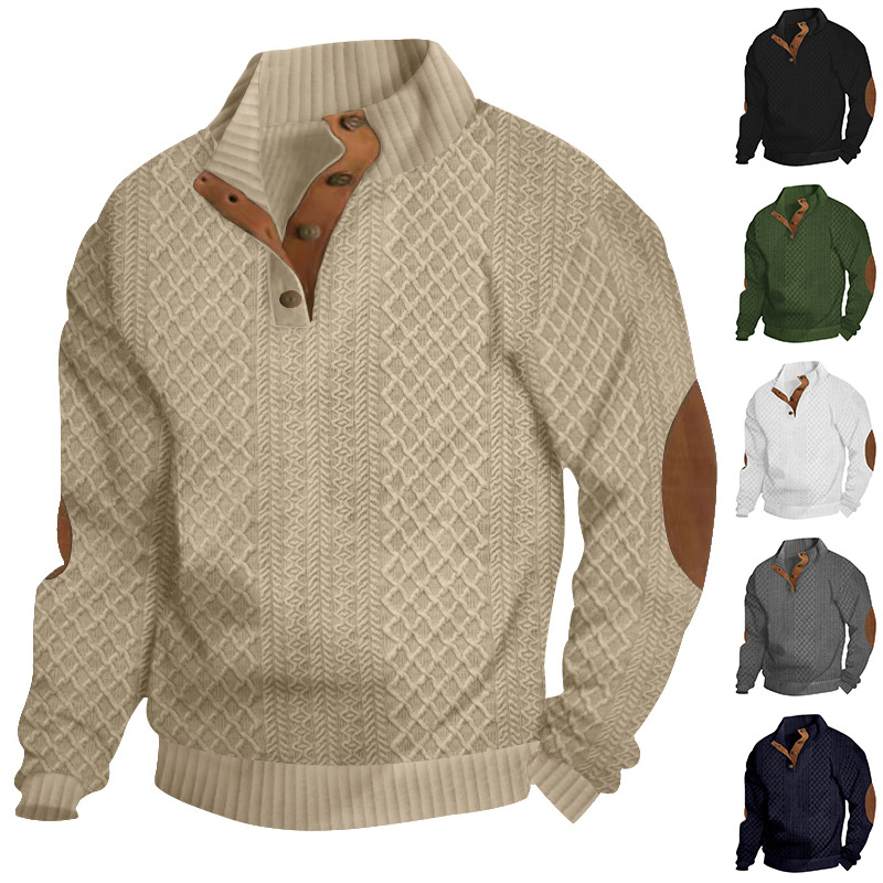 Men's Outdoor Casual Stand Cashmere Button Long Sleeve Sweater