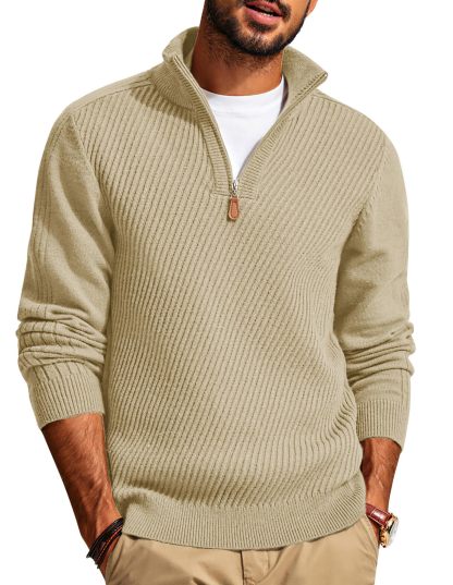 CLEARANCE SALE🔥  Men's Zipper Casual Slim Knit Texture Pullover Sweater