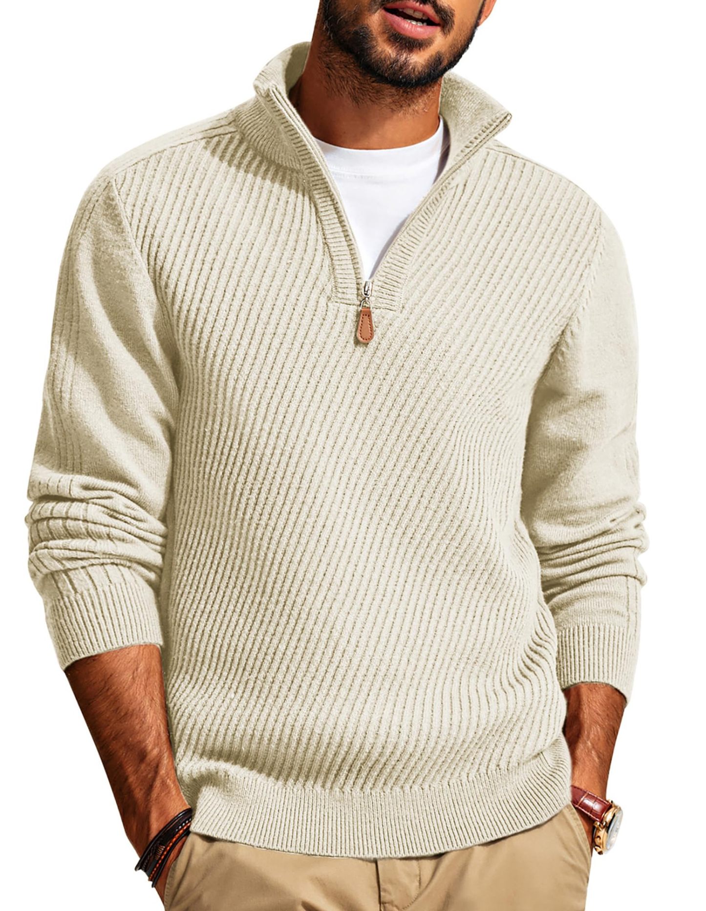 CLEARANCE SALE🔥  Men's Zipper Casual Slim Knit Texture Pullover Sweater