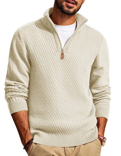 CLEARANCE SALE🔥  Men's Zipper Casual Slim Knit Texture Pullover Sweater