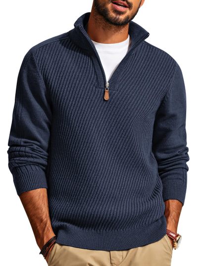 CLEARANCE SALE🔥  Men's Zipper Casual Slim Knit Texture Pullover Sweater