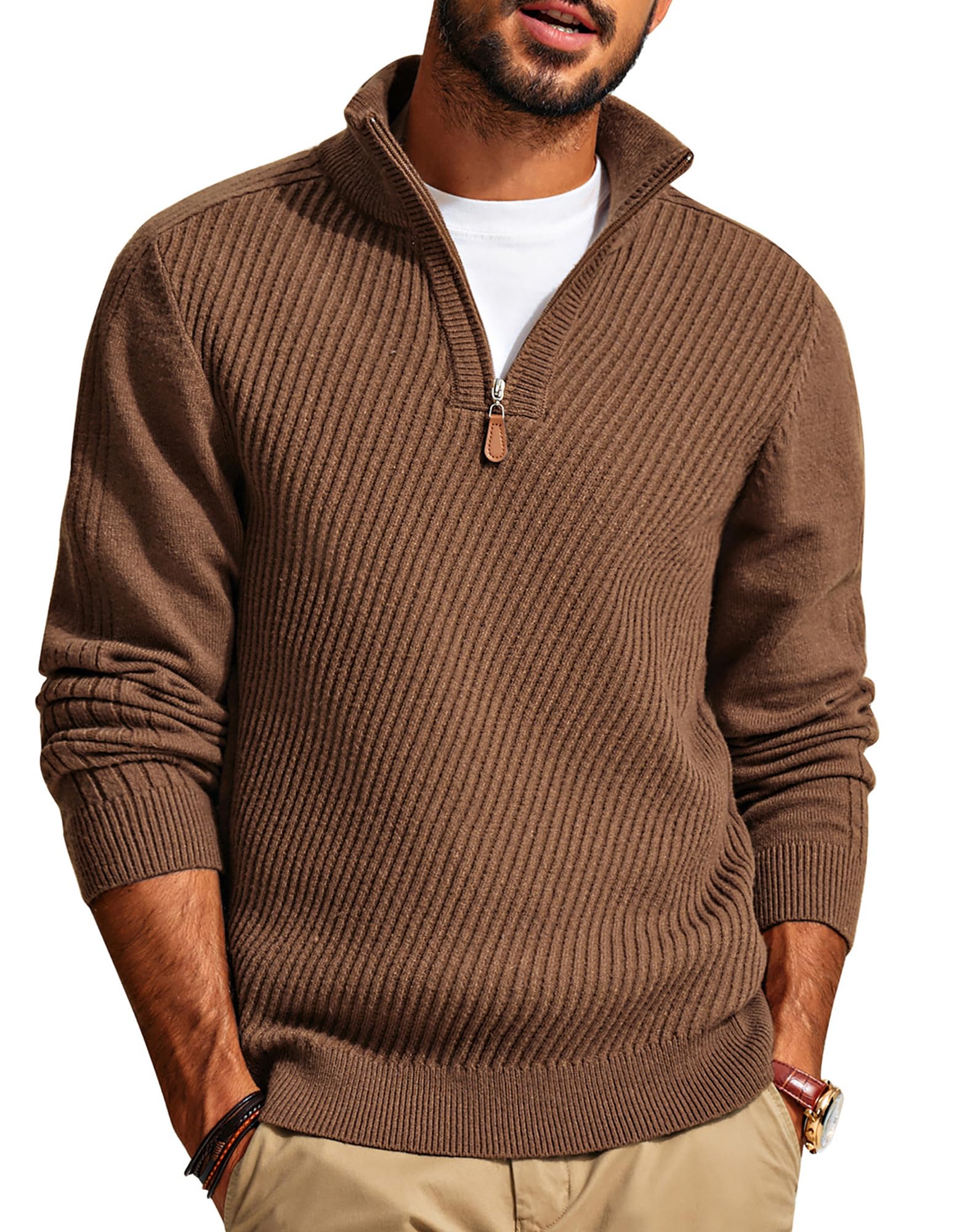 CLEARANCE SALE🔥  Men's Zipper Casual Slim Knit Texture Pullover Sweater