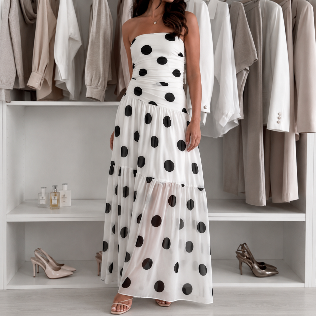 Women's Sheer Tiered Polka Dot Dress