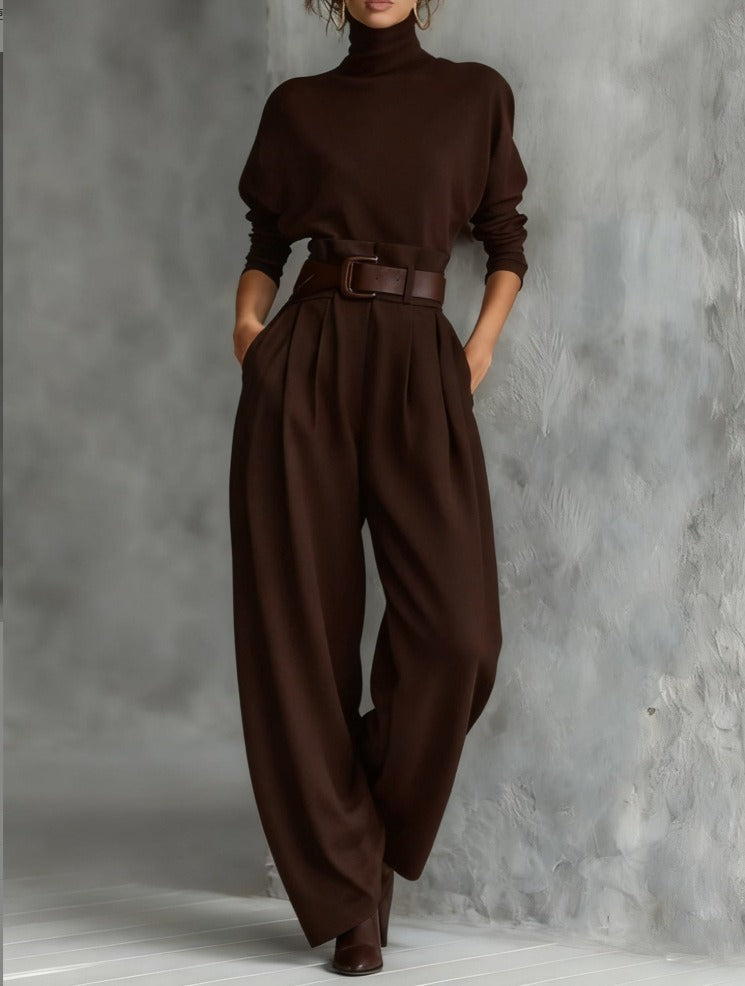 Turtleneck Top & Straight-Leg Pants Set