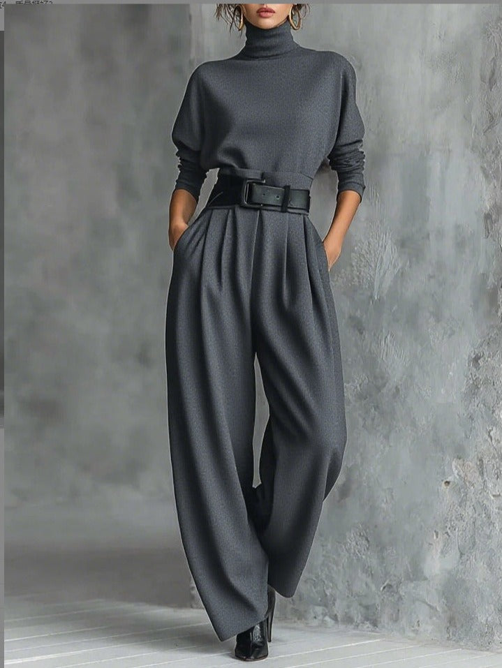 Turtleneck Top & Straight-Leg Pants Set